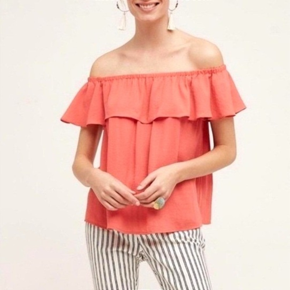 Maeve Anthropologie Islander Coral Orange Pink Ruffle Sleeveless Crop Crinkle XS